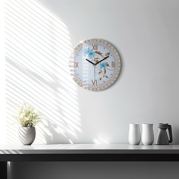 Round clock glass Blue Flowers