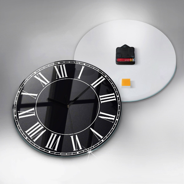 Round clock glass Black Roman Numerals