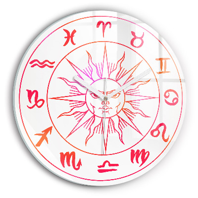 Round clock glass Colorful Zodiac Signs