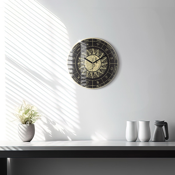 Round clock glass Zodiacs and Sun