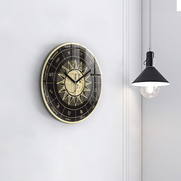 Round clock glass Zodiacs and Sun