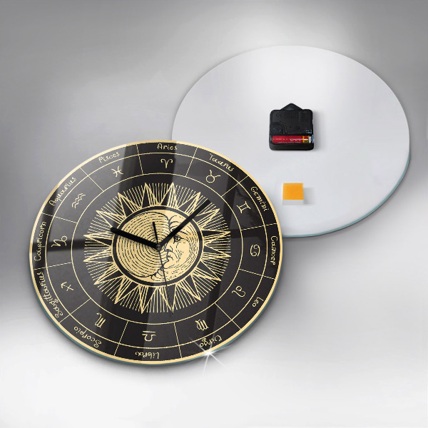 Round clock glass Zodiacs and Sun