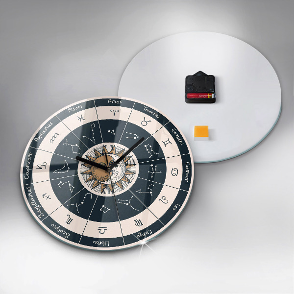 Round clock glass Zodiac Constellations
