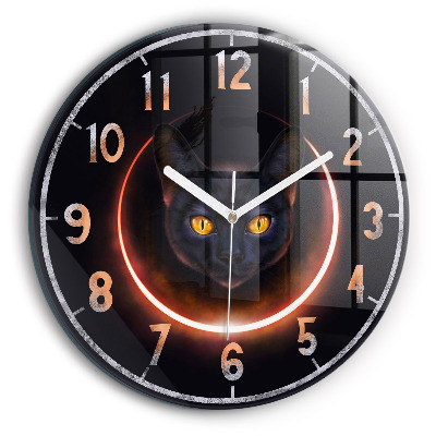 Round clock glass Magic cat