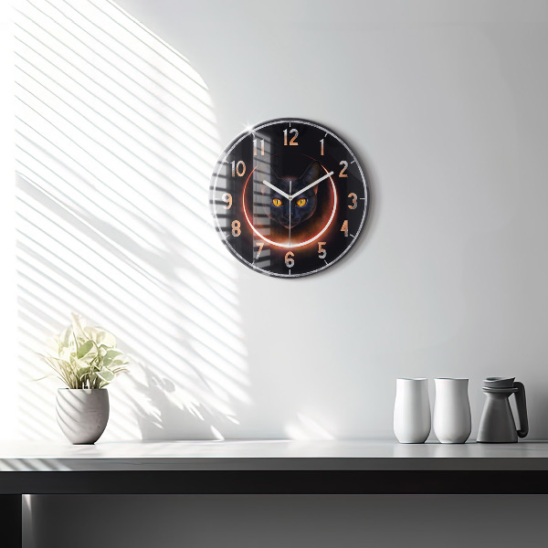 Round clock glass Magic cat