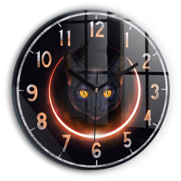 Round clock glass Magic cat