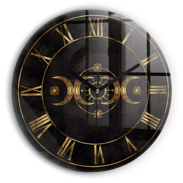 Round clock glass Golden Roman numerals